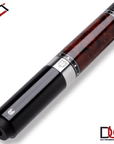 Baguette de billard Cuetec Cynergy Truewood Mappa Burl II, rouge et noir, grip en cuir pleine fleur, 12,5 mm, 19 oz