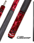 CONNOISSEUR RESIN INDESCENT 2-PIECES CUE - CARBON FIBER SHAFT RED/BLACK/GOLD 12.5MM 19OZ