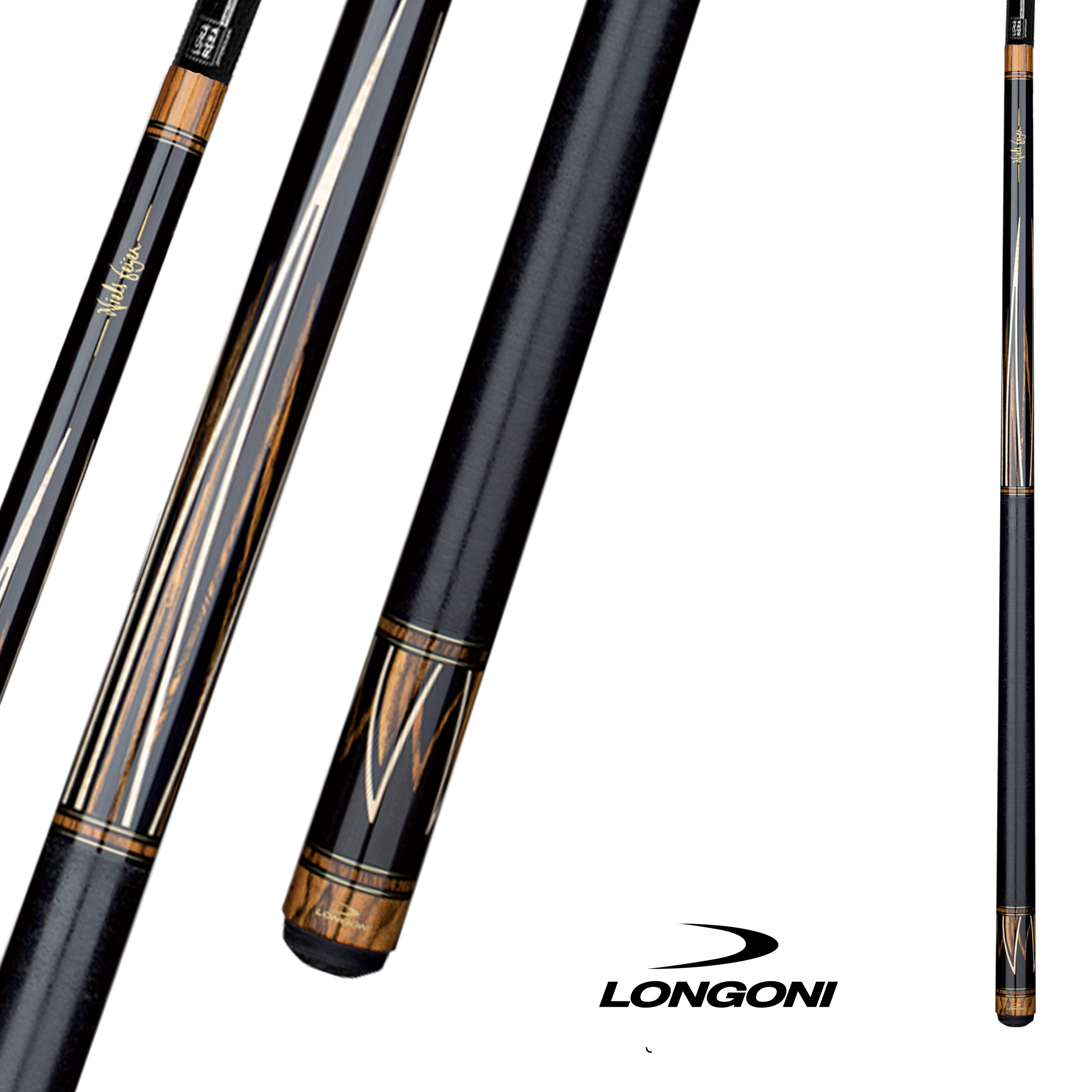 LONGONI POOL CUE FLAMES LINEN WRAP S30 - SHAFT BLACK/WOOD 12.5MM 19OZ