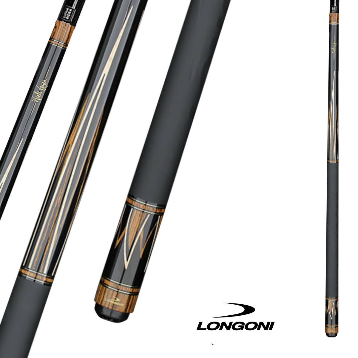 BAGUETTE DE BILLARD LONGONI FLAMES  GRIP CUIR S30 - FLÈCHE NOIR/BOIS 12.5MM 19OZ