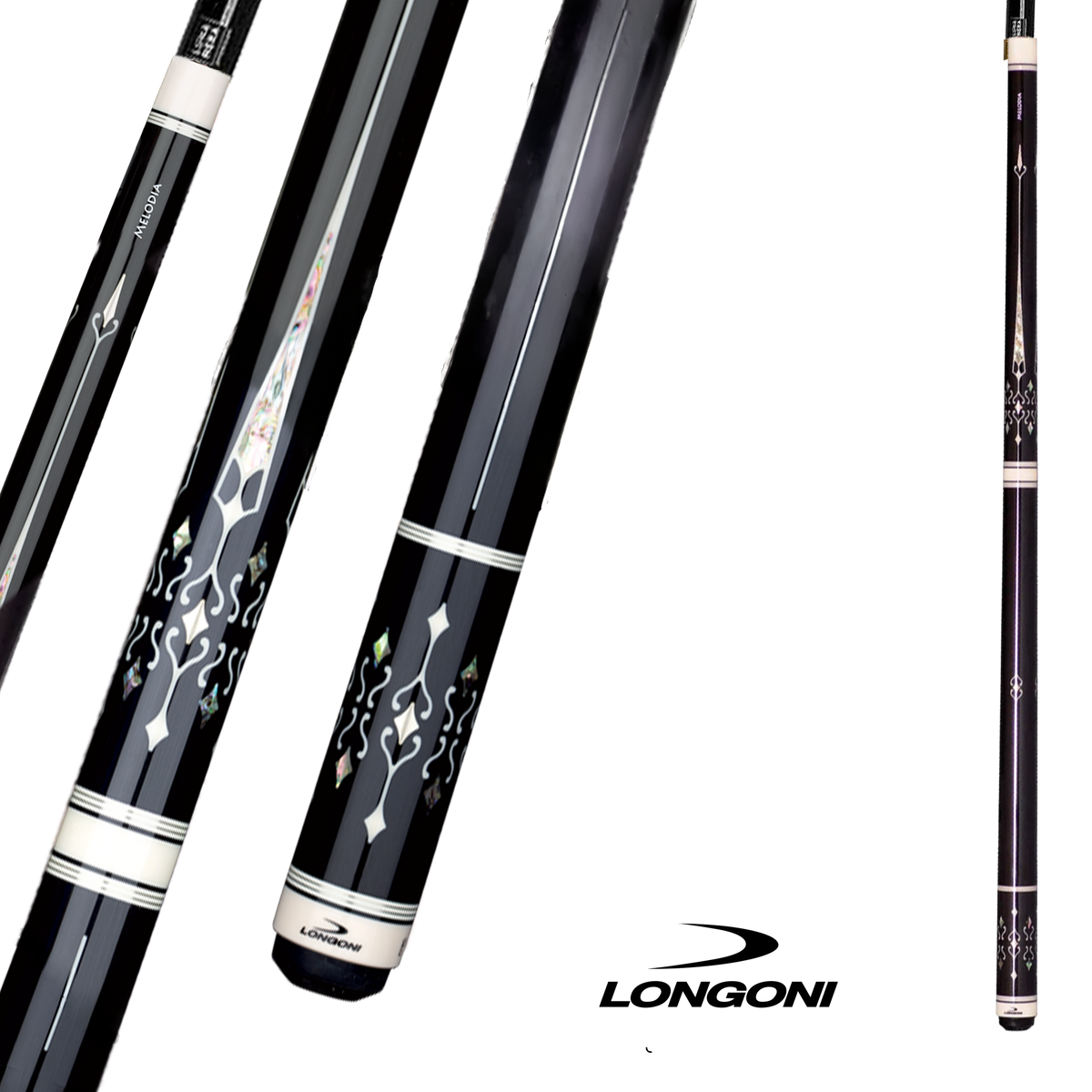LONGONI POOL CUE MELODIA - LUNA NERA SHAFT WHITE/BLACK 12.5MM 19OZ
