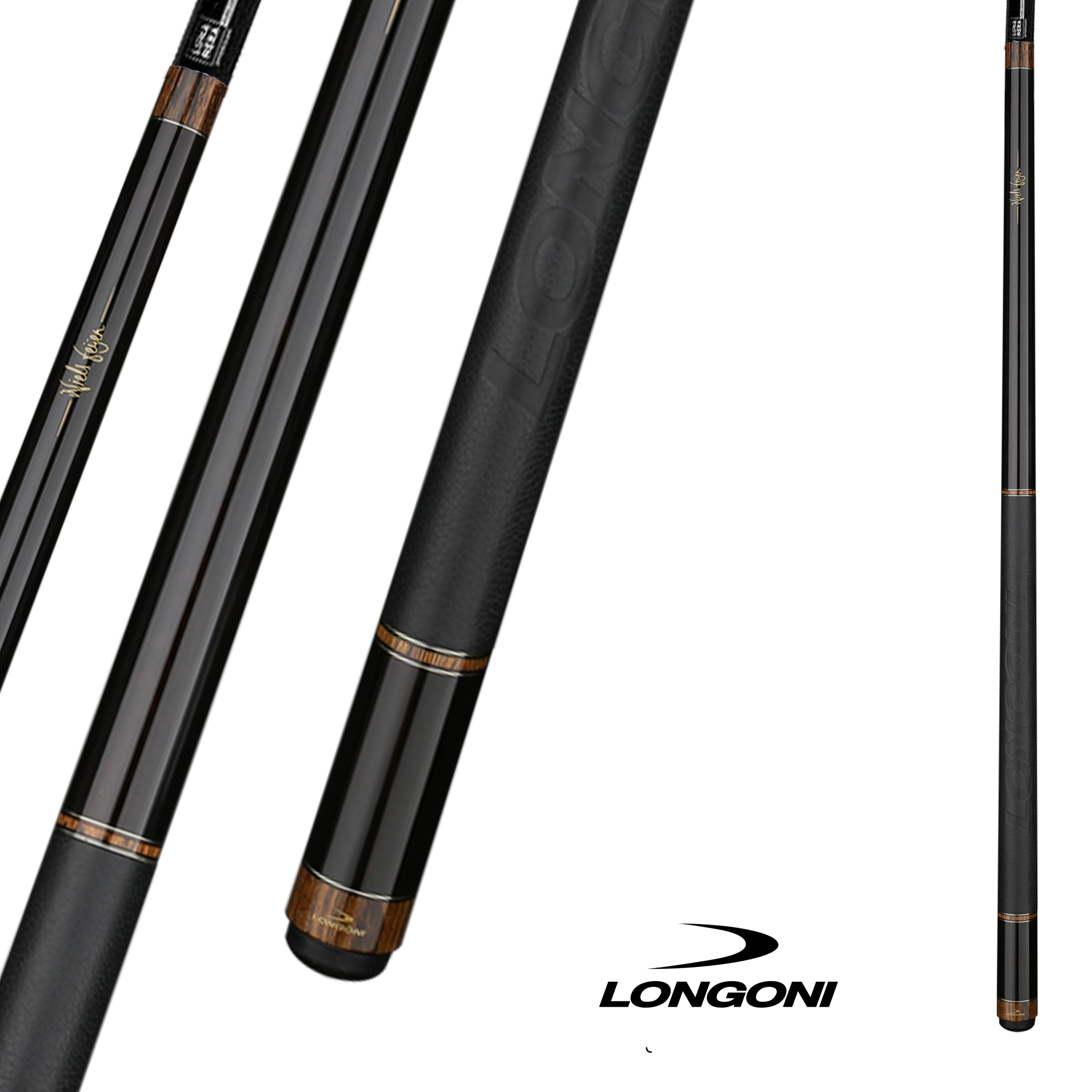 BAGUETTE DE BILLARD LONGONI SPARKLE GRIP CUIR S30 - FLÈCHE NOIR/BOIS 12.5MM 19OZ