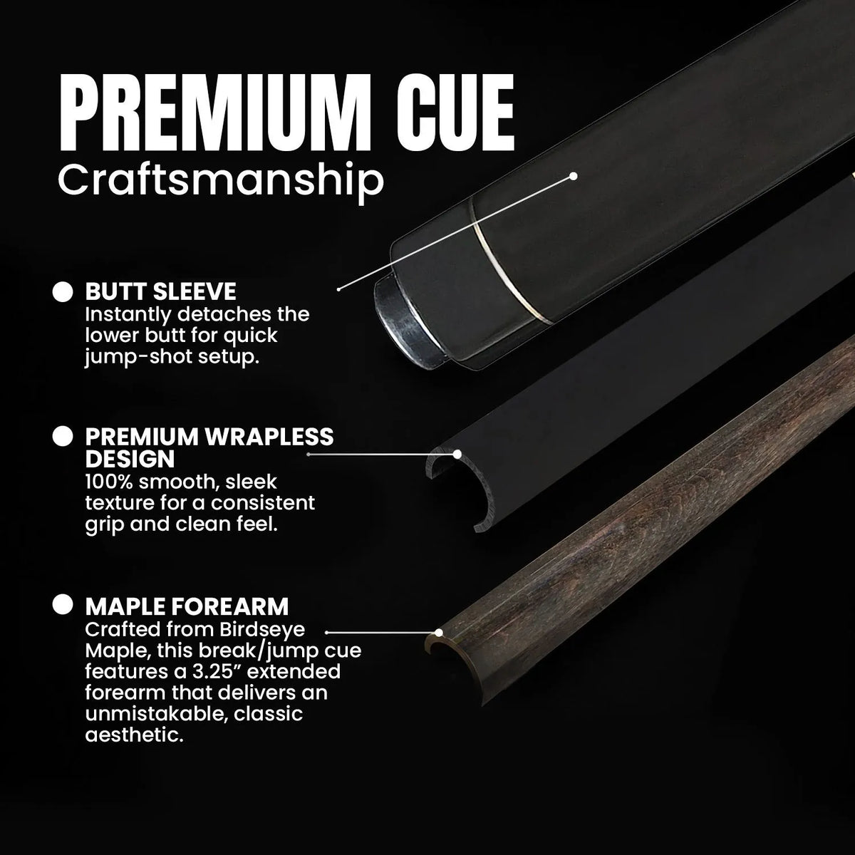 BALABUSHKA BREAK/JUMP CUE  GBJBK-2 NO WRAP BLACK/WOOD 13MM 19OZ