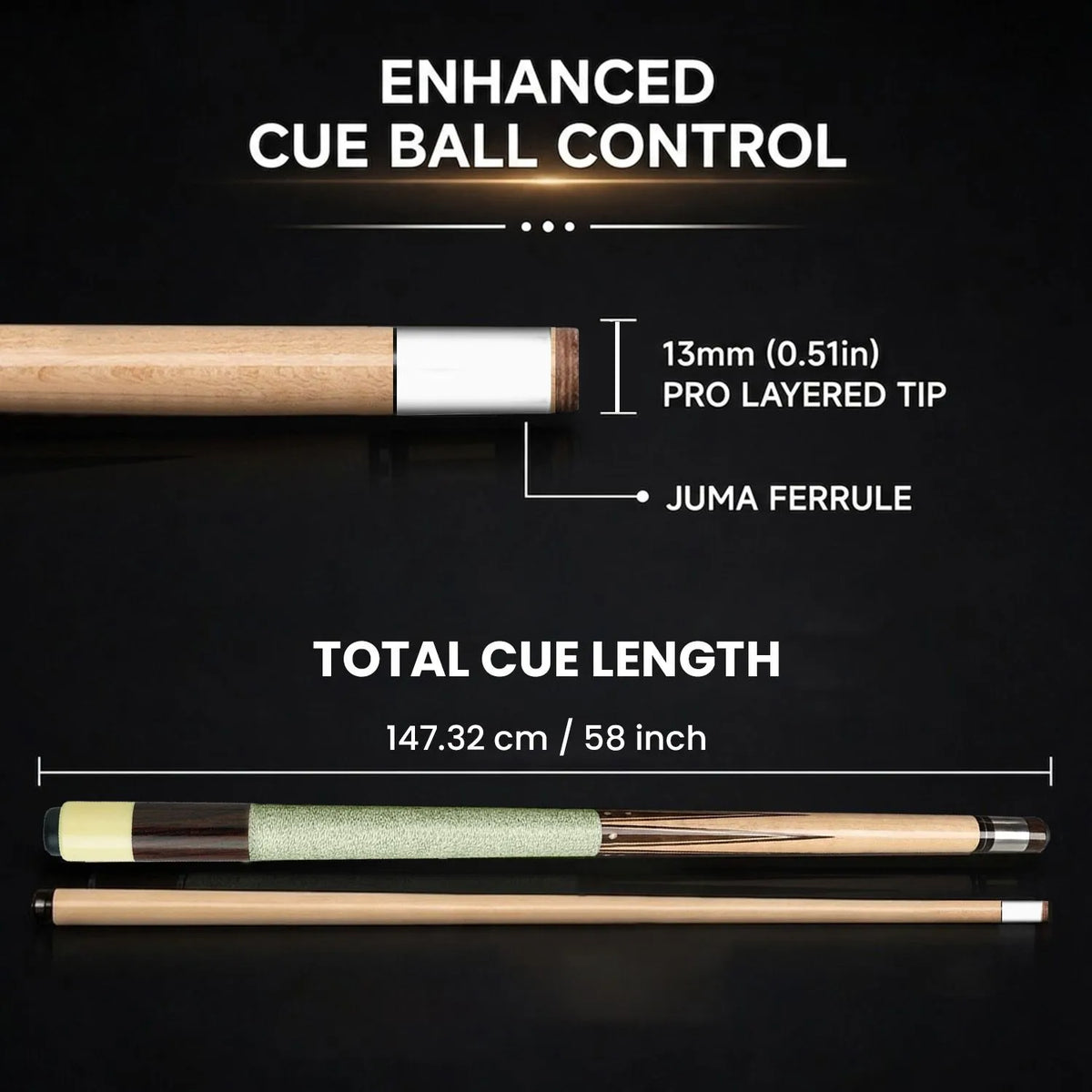 BALABUSHKA POOL CUE GB1 WHITE/BROWN LINEN WRAP 13MM 19OZ
