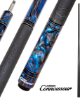 CONNOISSEUR RESIN INDESCENT 2-PIECES CUE - CARBON FIBER SHAFT BLACK/BLUE/GOLD 12.5MM 19OZ