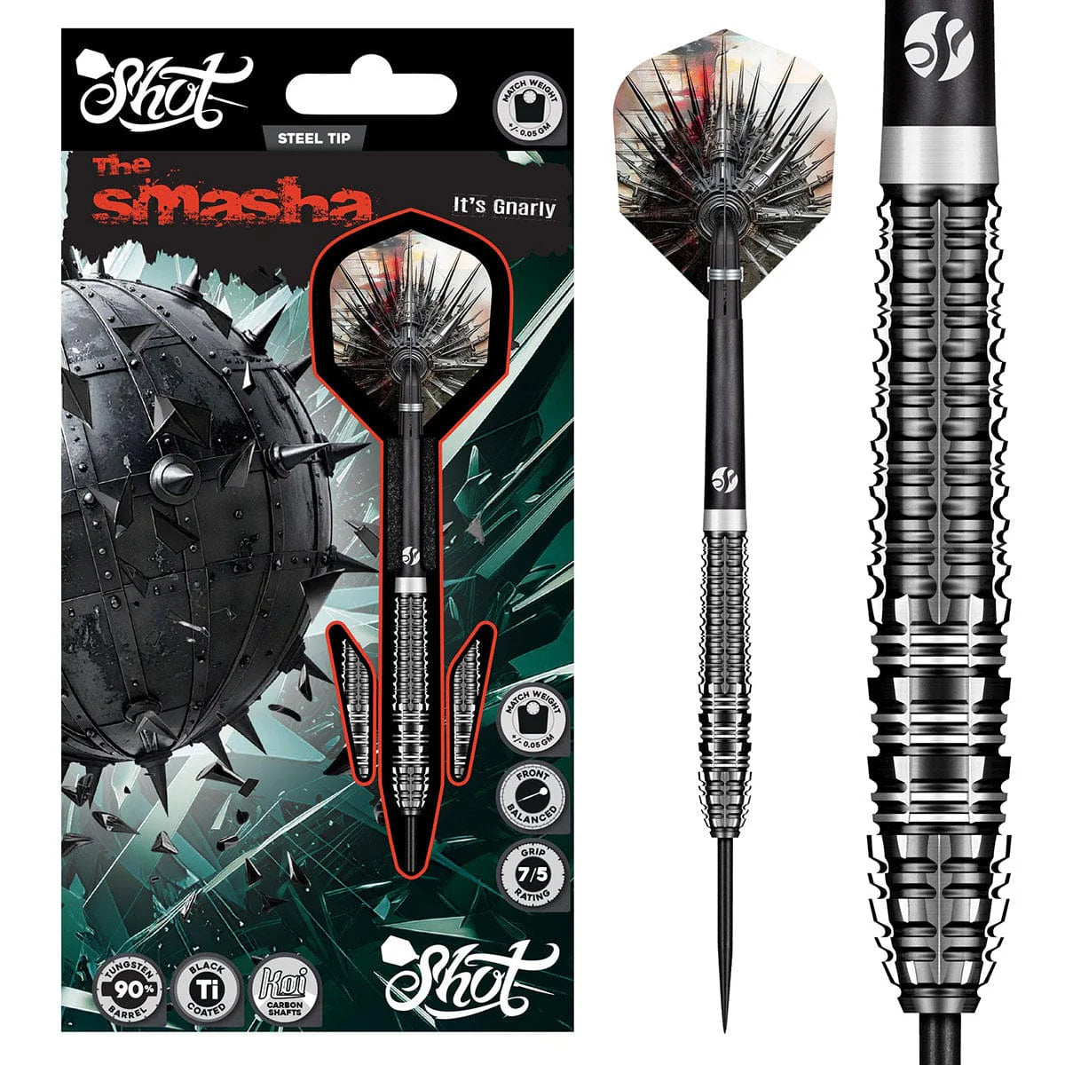 SHOT GNARLY SMASHA STEEL TIP DART SET - 90% TUNGSTEN BARRELS
