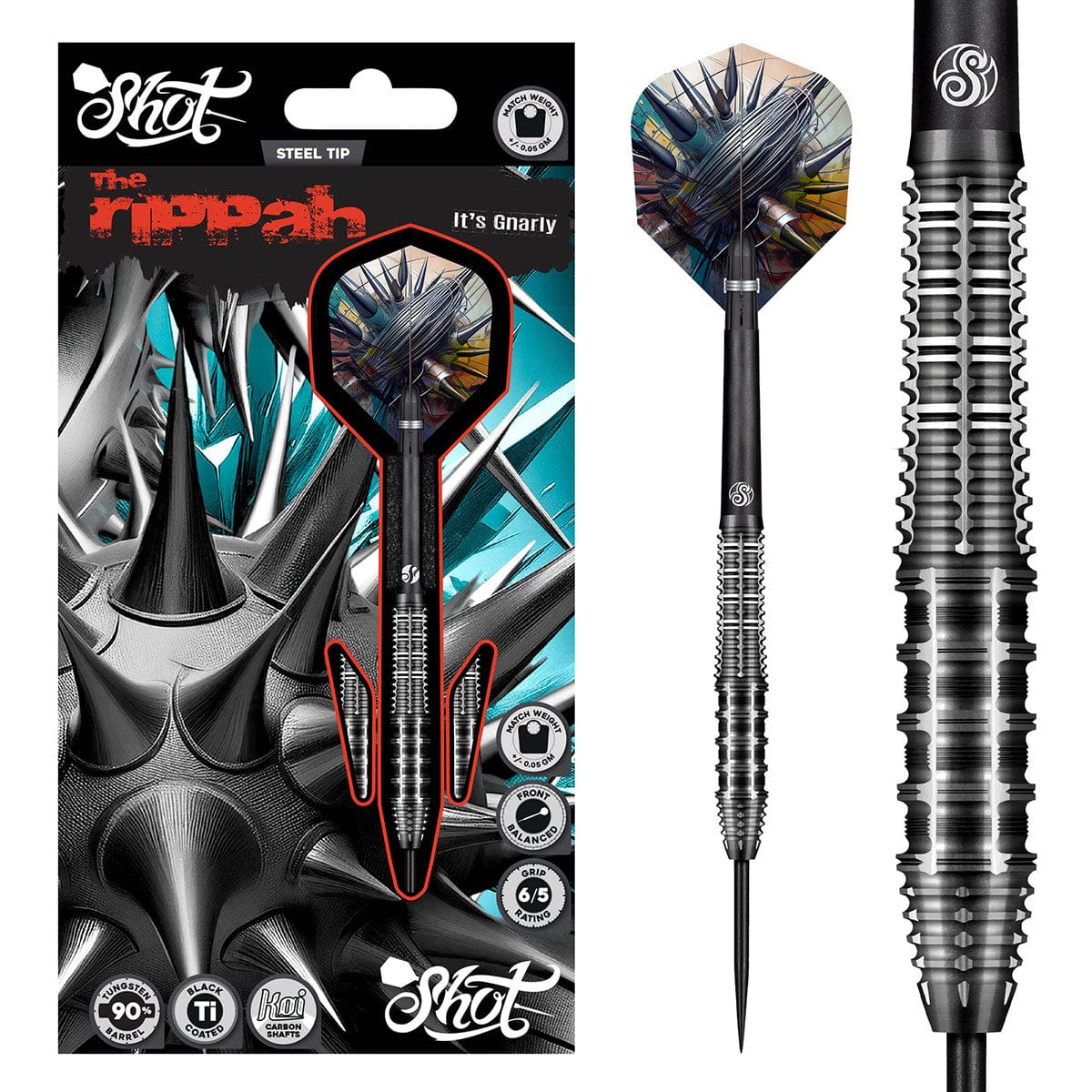 SHOT GNARLY RIPPAH STEEL TIP DART SET - 90% TUNGSTEN DART BARRELS