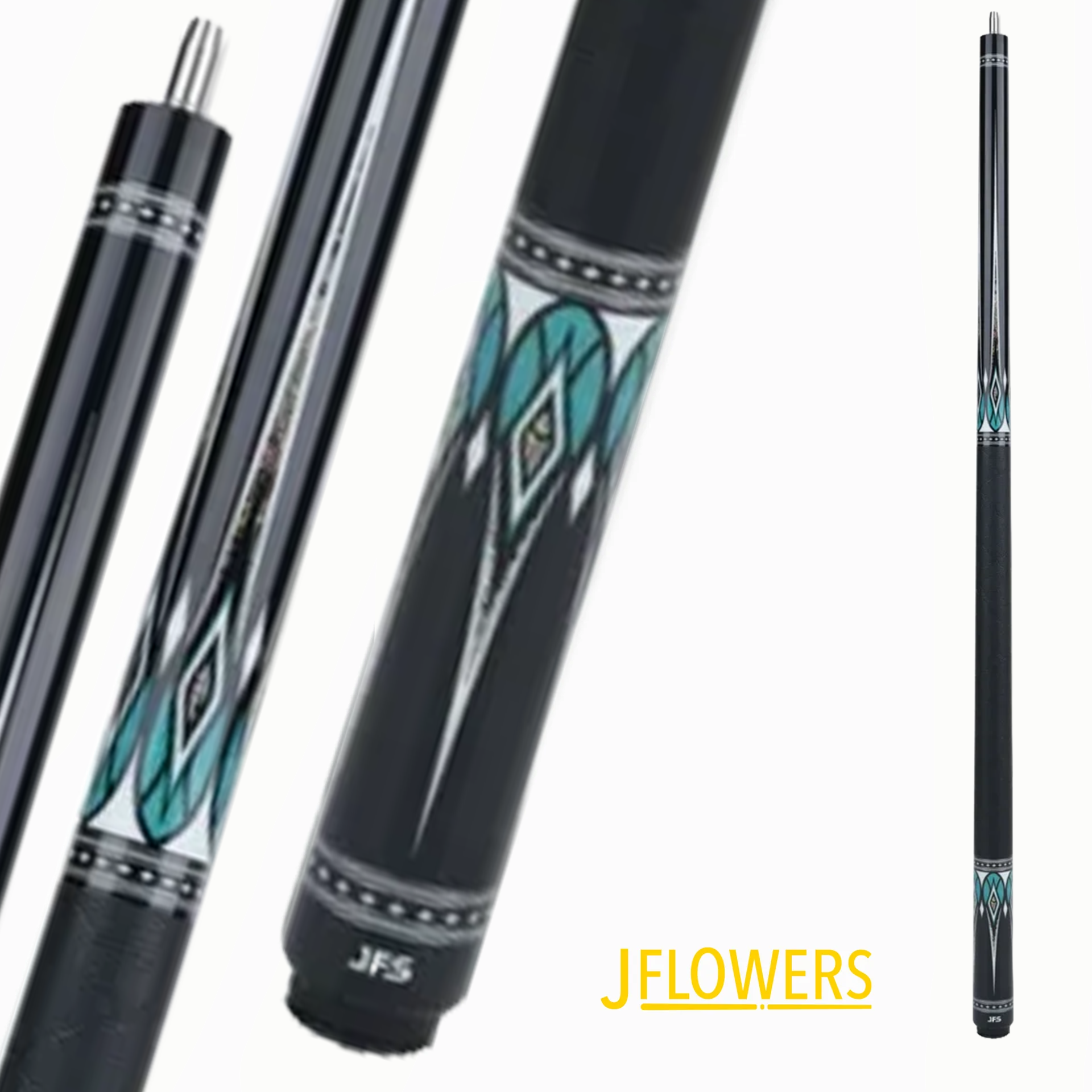 J FLOWERS POOL CUE VALEN FLOW BLACK AND BLUE CARBON SHAFT 13MM 19OZ