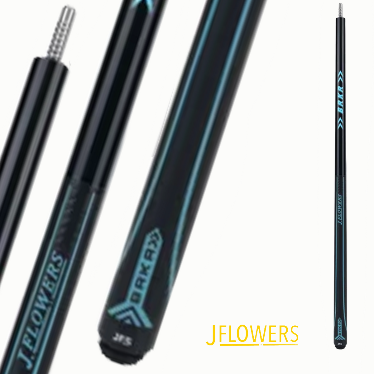 BAGUETTE DE BILLARD J FLOWERS BRKR GRIP CUIR NOIRE ET BLEUE 13MM 19.5OZ
