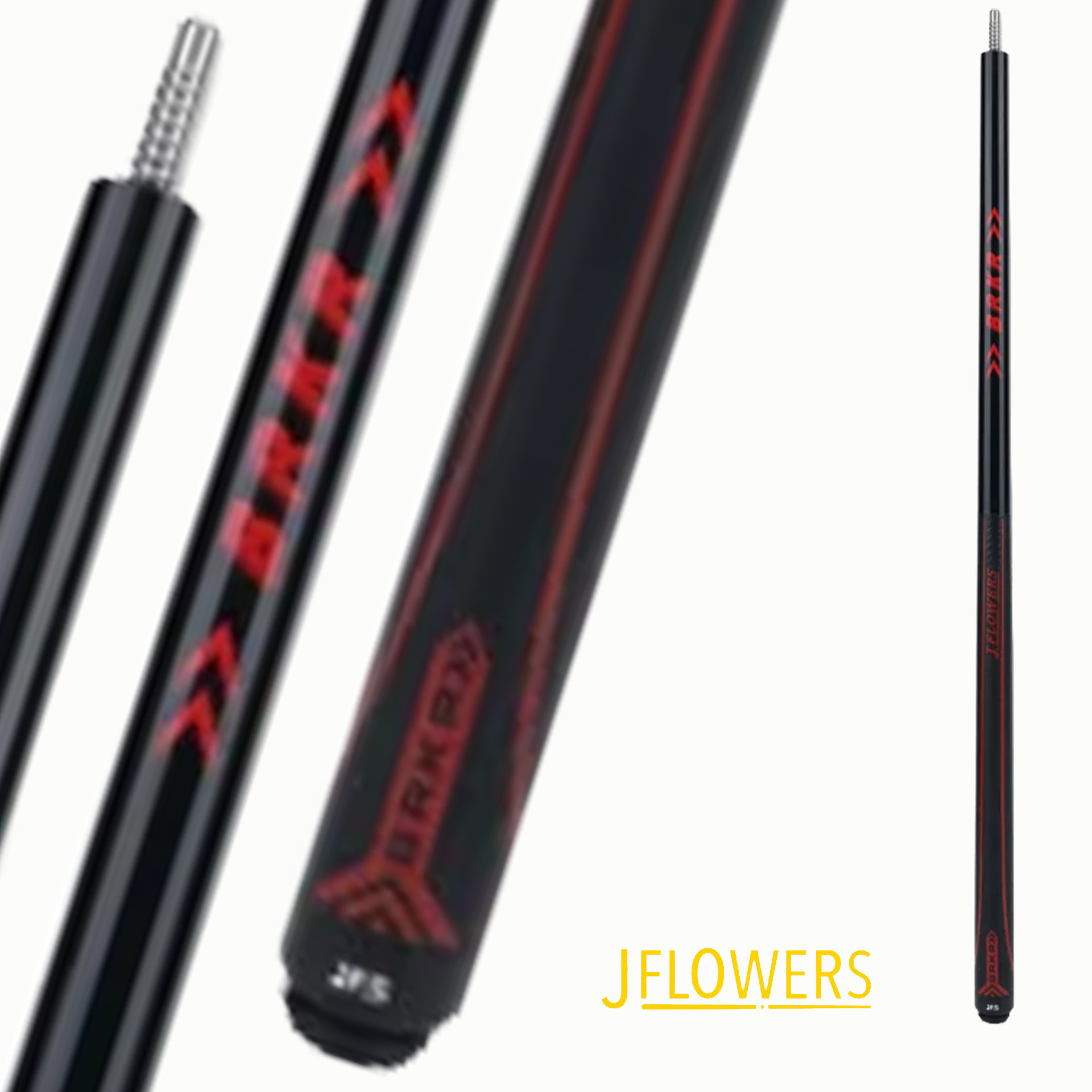 J FLOWERS POOL CUE BRKR LEATHER WRAP BLACK AND RED 13MM 19.5OZ