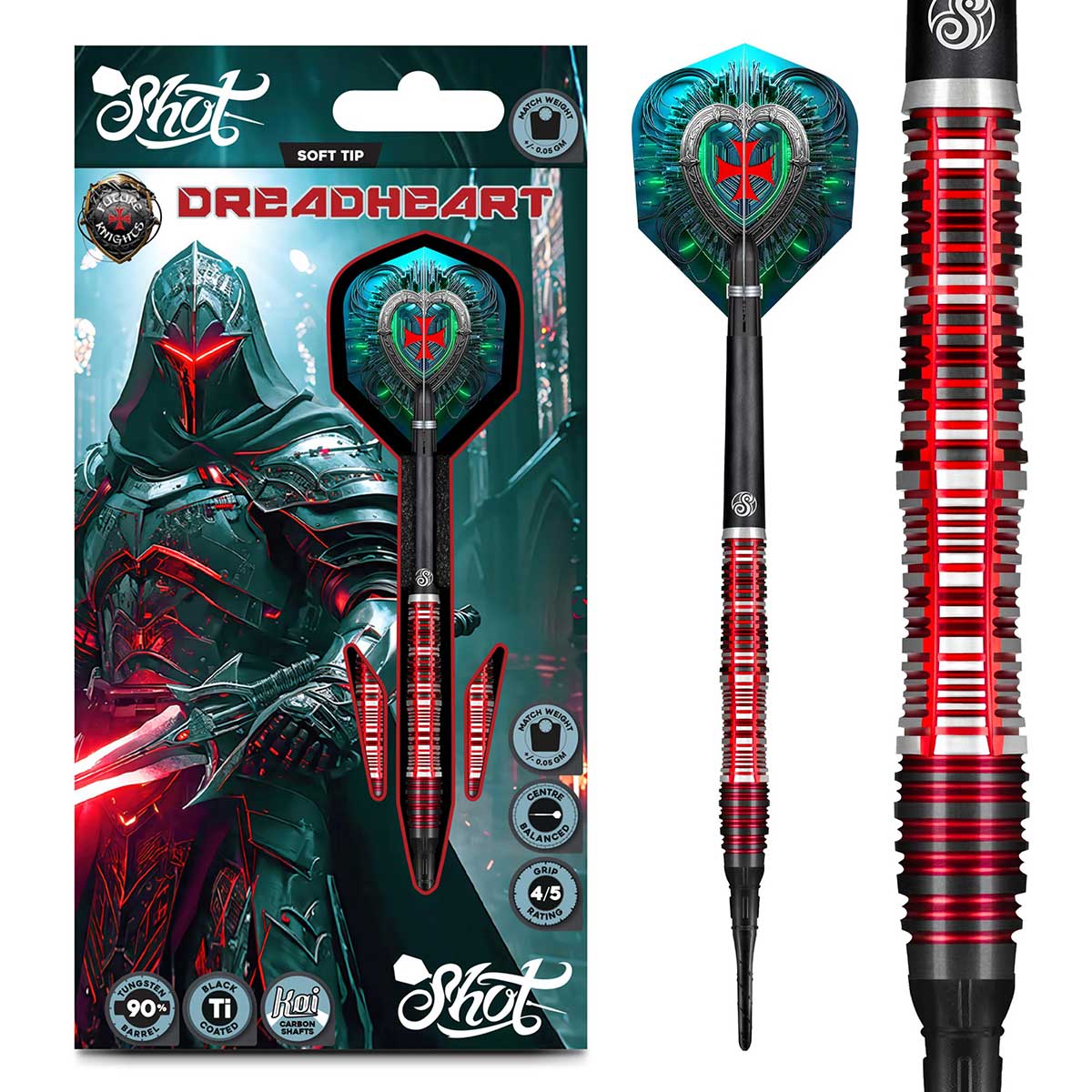 SHOT FUTURE KNIGHTS DREADHEART SOFT TIP DART SET - 90% TUNGSTEN BARRELS