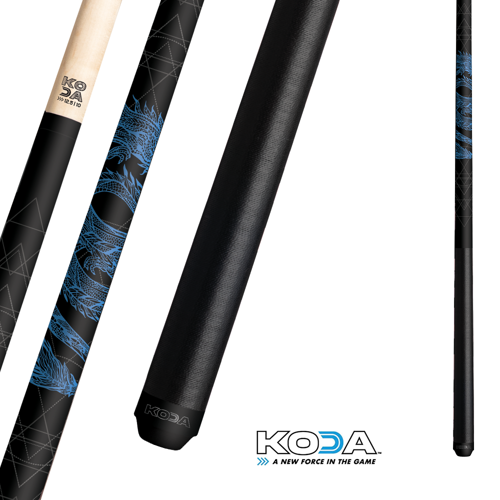 BAGUETTE DE BILLARD KODA SPORT KDV15BL - NOIRE ET BLEUE AVEC DRAGON DESIGN 12MM 19OZ