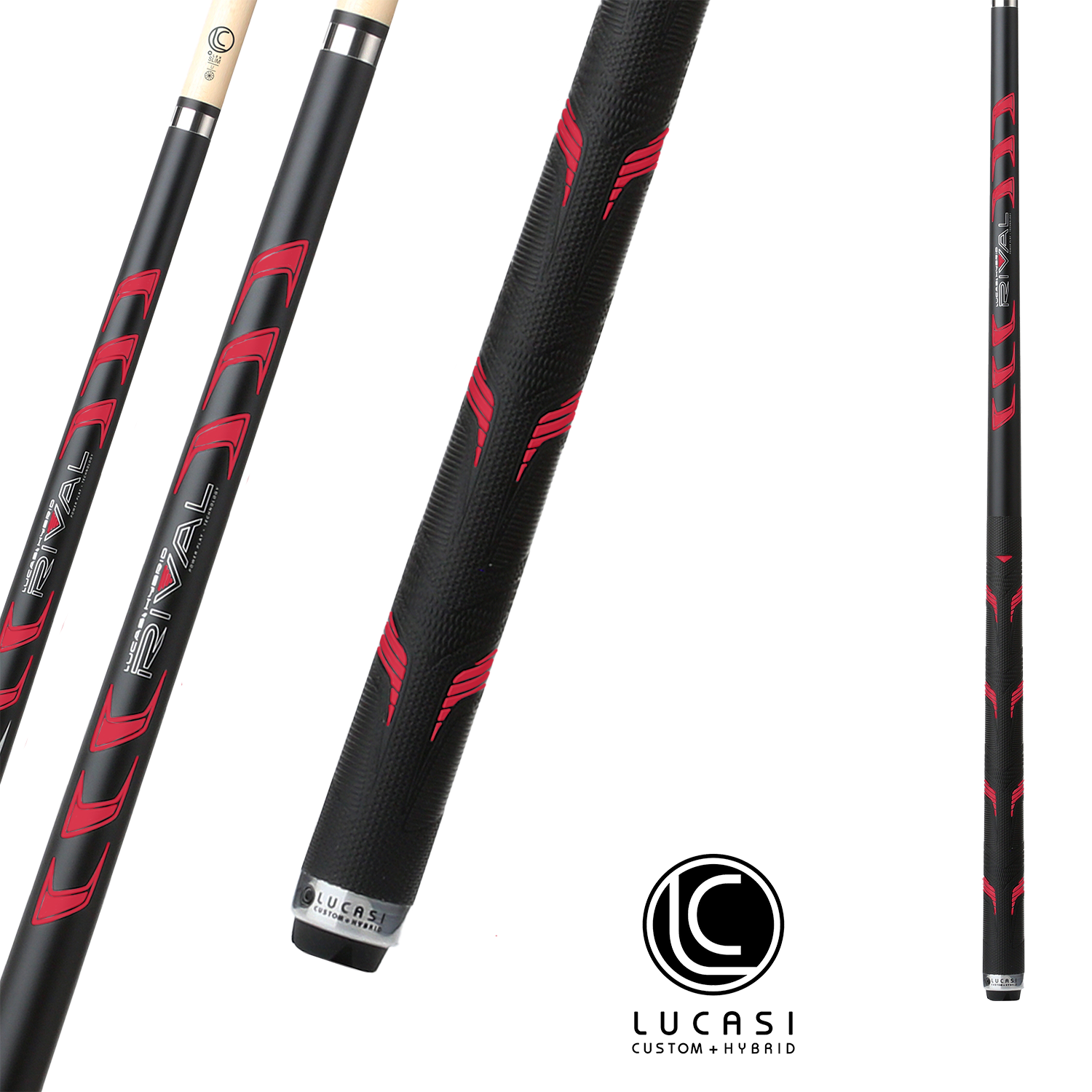 BAGUETTE DE BILLARD LUCASI LHRV23 CUSTOM/HYBRIDE NOIRE ET ROUGE GRIP RIVAL G5 13MM 19OZ