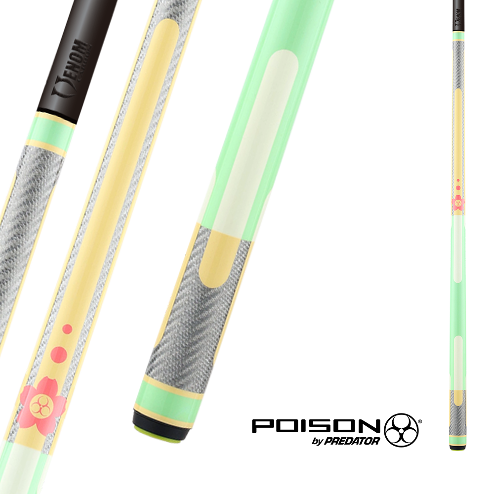 BAGUETTE DE BILLARD POISON CANDY SUGAR AVEC FLÈCHE EN FIBRE DE CARBONE - VERT/PÊCHE - SANS WRAP 12.4MM 19OZ