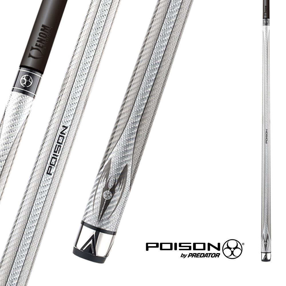 POISON MAELITH POOL CUE WITH CARBON FIBER SHAFT - DARK/LIGHT GREY - NO WRAP 12.4MM 19OZ