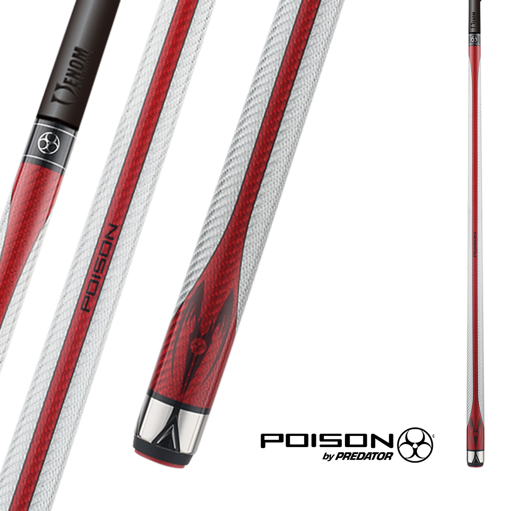 BAGUETTE DE BILLARD POISON MAELITH AVEC FLÈCHE EN FIBRE DE CARBONE - GRISE/ROUGE - SANS WRAP 12.4MM 19OZ