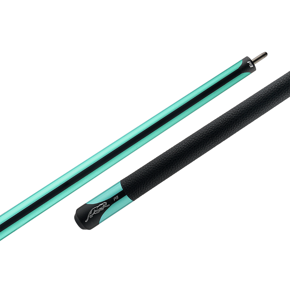 MANCHE DE BAGUETTE DE BILLARD PREDATOR P3 TURQUOISE AVEC BANDES NOIRES GRIP EN CUIR LUXE - ÉDITION LIMITÉE