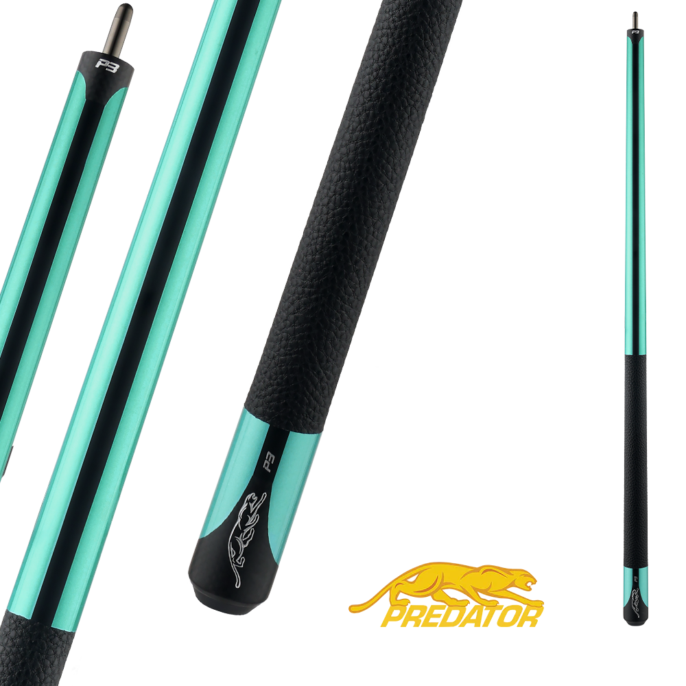 MANCHE DE BAGUETTE DE BILLARD PREDATOR P3 TURQUOISE AVEC BANDES NOIRES GRIP EN CUIR LUXE - ÉDITION LIMITÉE