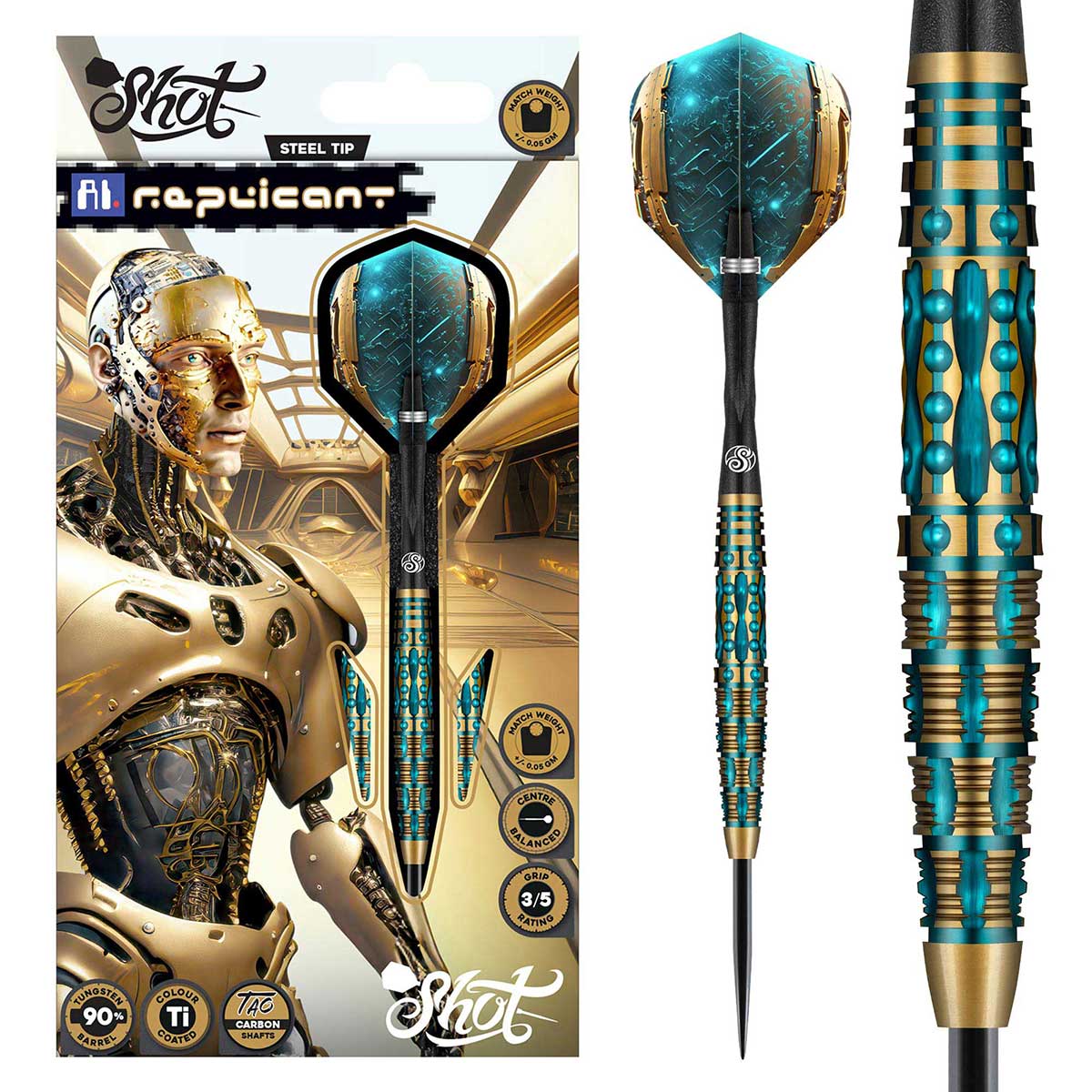 SHOT AI REPLICANT STEEL TIP DART SET - 90% TUNGSTEN BARRELS