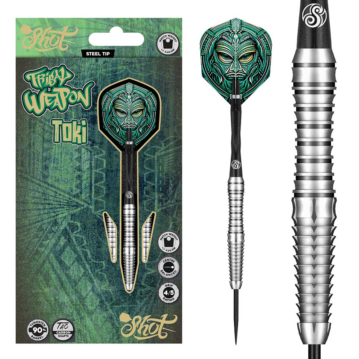 SHOT TRIBAL WEAPON TOKI STEEL TIP DART SET - 90% TUNGSTEN BARRELS