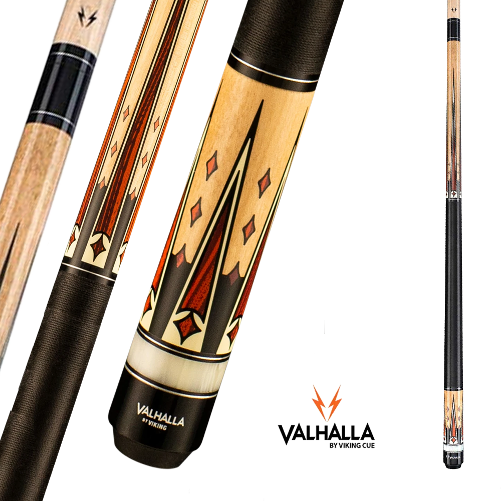 VIKING VALHALLA POOL CUE VA702 RED AND BROWN PATTERN LINEN WRAP 13MM 19OZ
