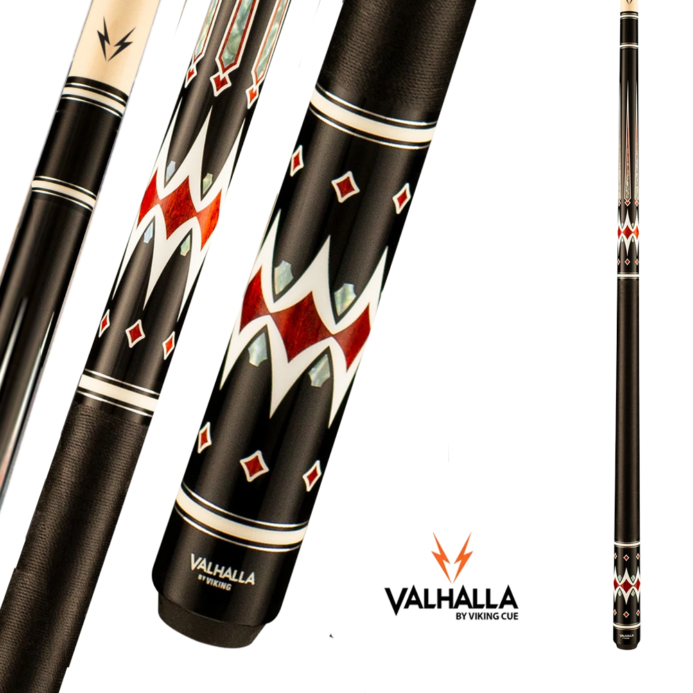 VIKING VALHALLA POOL CUE VA730  BLACK RED AND WHITE PATTERN 13MM 19OZ