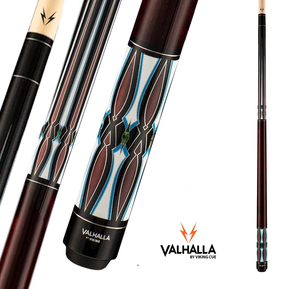 VIKING VALHALLA POOL CUE VA786 BLACK AND BLUE AND WHITE PATTERN 13MM 19OZ