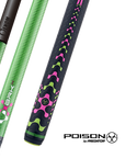 POISON VX BREAK/JUMP CUE WITH VENOM CARBON FIBER SHAFT - GREEN/PINK - TRI-COLOR GTX PATTERN WRAP 13MM 19OZ
