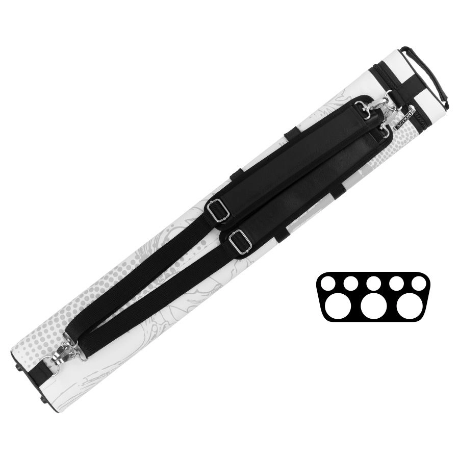 EIGHT BALL MAFIA EBMC35G 3X5 HARD CUE CASE - WHITE/BLACK WITH NO EVIL STACKED SKULLS