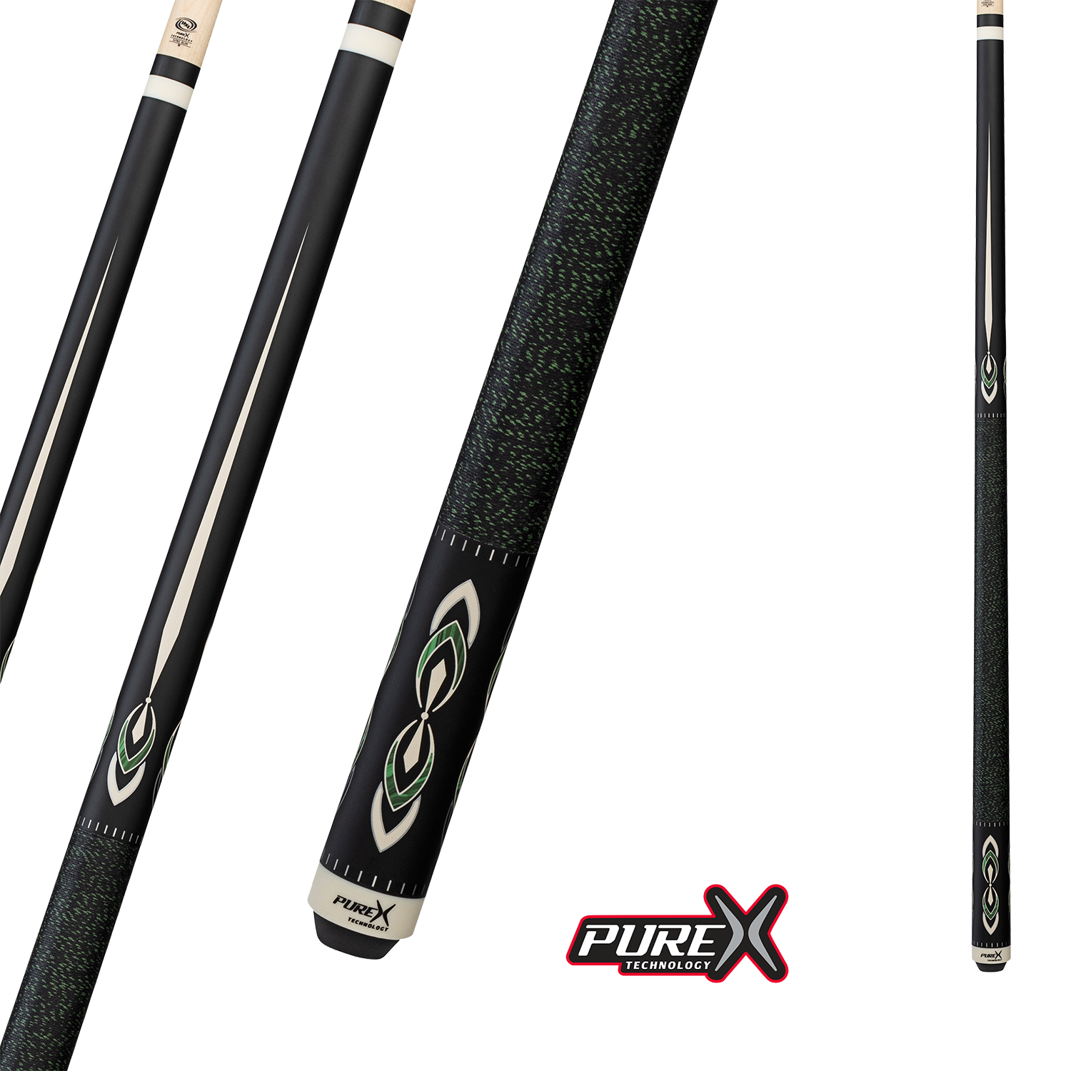 BAGUETTE DE BILLARD PURE X NOIR MAT &amp; MALACHITE/BLANC 11.75MM 19OZ AVEC ENVELOPPE